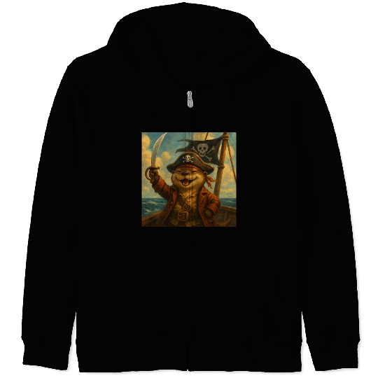 Whimsical Pirate Ferret Art Zip Hoodies