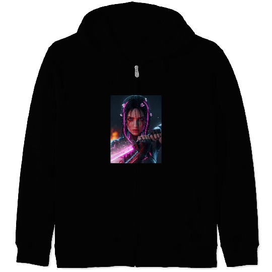 Cyberpunk Samurai Girl Zip Hoodies