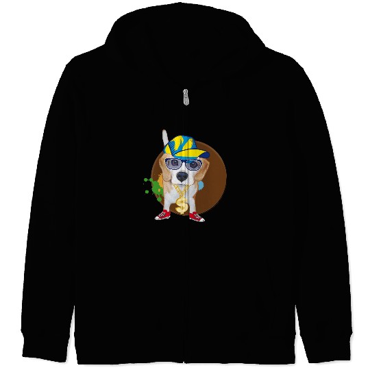 Cool Hip-Hop Beagle with Sunglasses & Style Zip Hoodies
