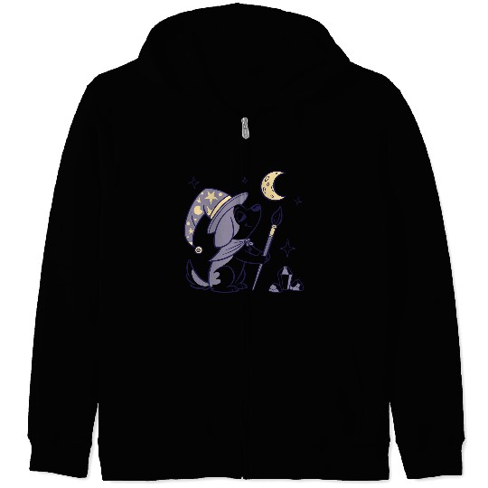 Mystical Moon Wizard Illustration Zip Hoodies