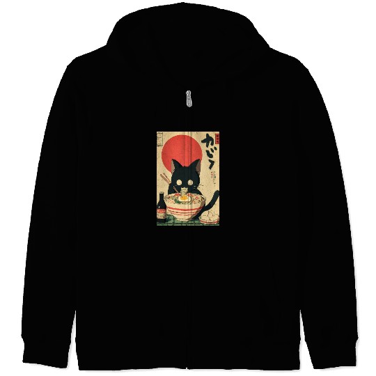 Ramen Cat Retro Poster Zip Hoodies