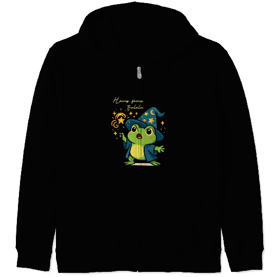 Magical Froggy Wizard Illustration Zip Hoodies