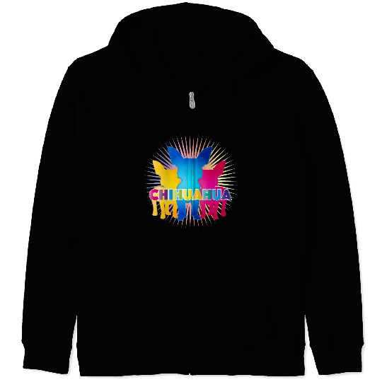 Colorful Chihuahua Silhouettes with Lettering Zip Hoodies