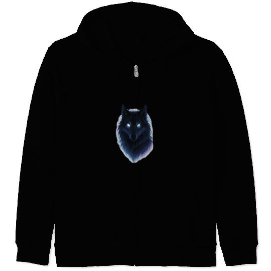 Enigmatic Howling Wolf Design Zip Hoodies