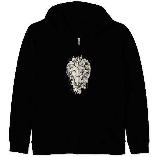 Floral Lion Tattoo Design Zip Hoodies