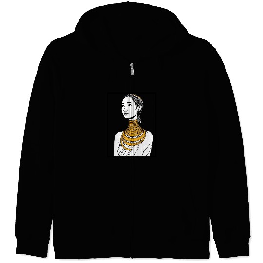 Elegant Woman with Gold Jewelry Portrait Zip Hoodies