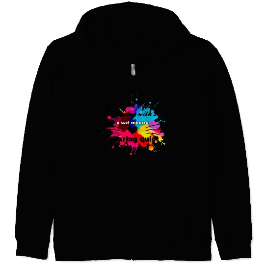 Inspirational Cats on Colorful Splash Design Zip Hoodies