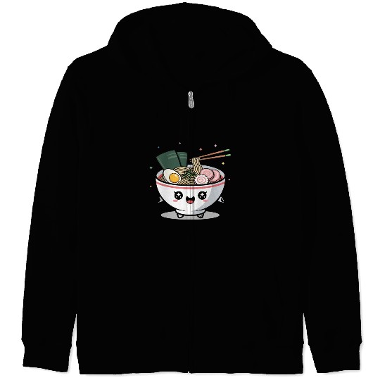Cute Kawaii Ramen Bowl and Happy Sushi Friends Zip Hoodies