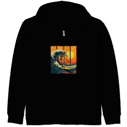Skeleton Surfer Vintage Surfing Funny Halloween Zip Hoodies