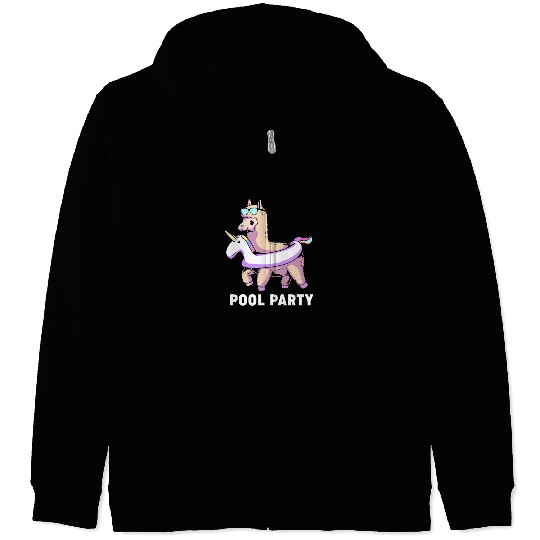 Pool Party Squad Summer Llama Unicorn Zip Hoodies