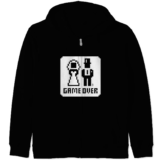 Game Over (Wedding Stag Party Night, Pixel, NEG W) Zip Hoodies