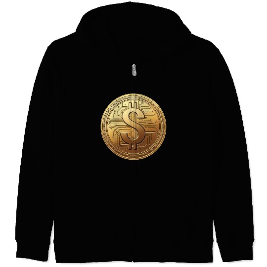 Golden Bitcoin Design Zip Hoodies