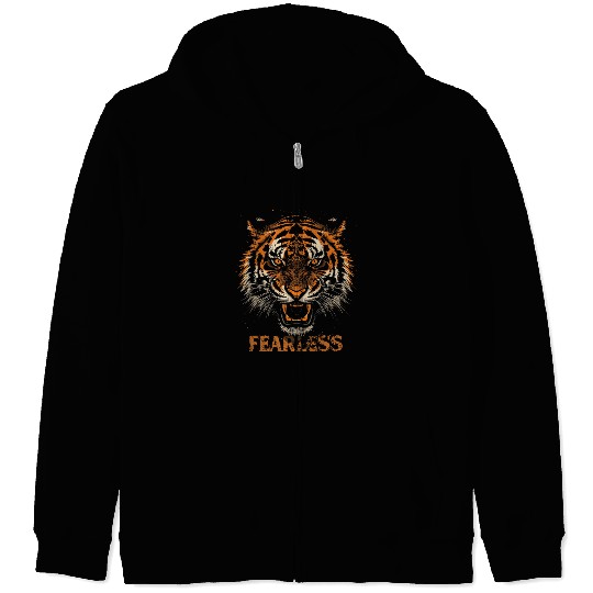 Fearless Tiger Expression Design Zip Hoodies