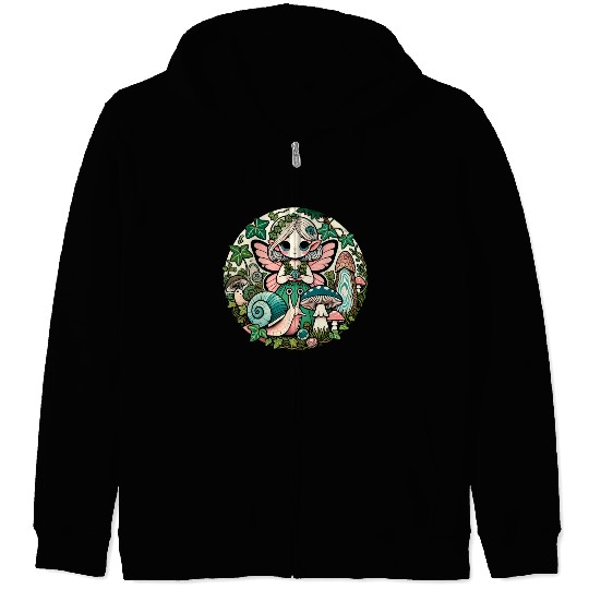 Enchanted Forest Fairy Illustration Zip Hoodies