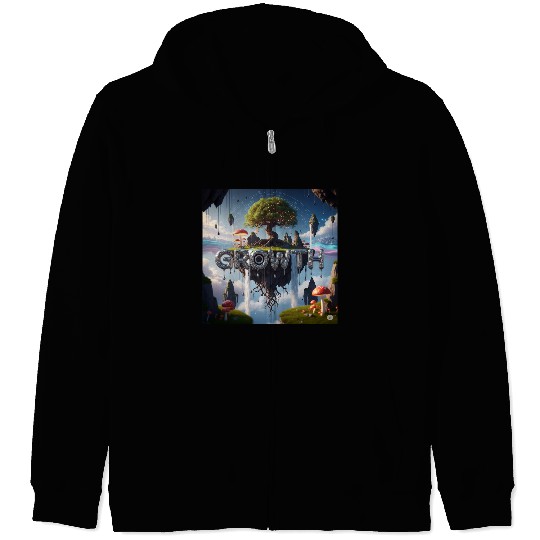 Floating Island Growth Illustration Zip Hoodies