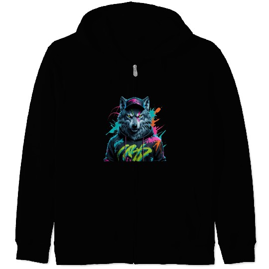 Neon Wolf Streetwear Zip Hoodies