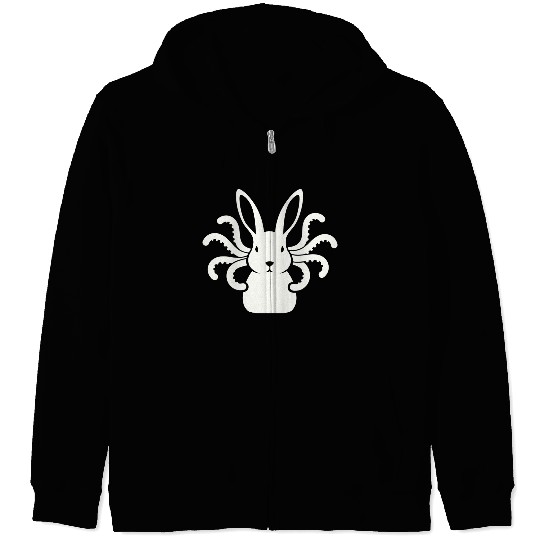 Octopus Bunny │Surreal White Cryptid Animal Mashup Zip Hoodies