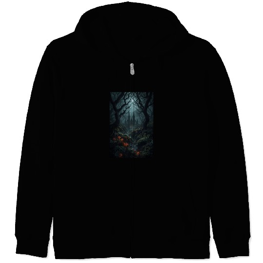 Enchanted Forest Castle Scene Zip Hoodies