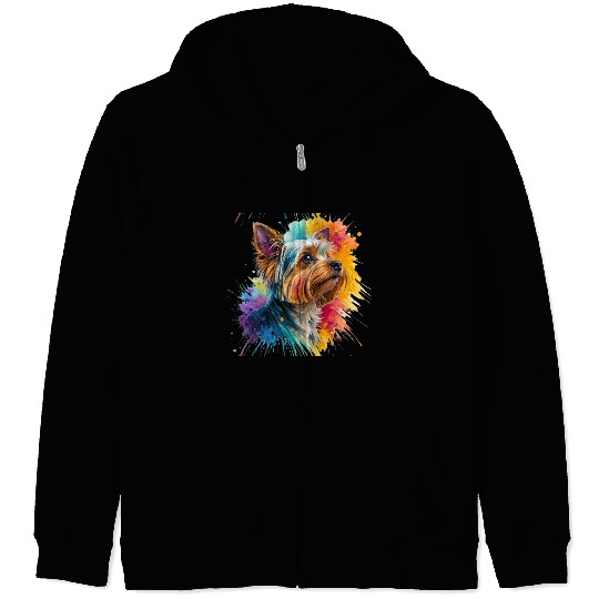 Vibrant Yorkie Watercolor Portrait Zip Hoodies