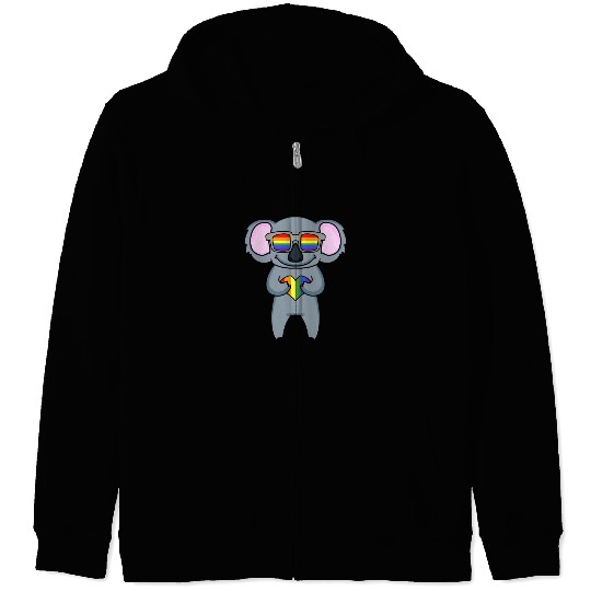Rainbow Sunglasses Koala Heart Zip Hoodies