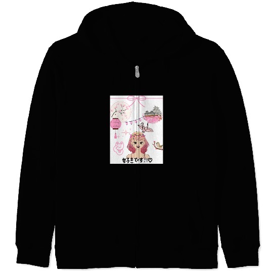 Cherry Blossom Girl with Japanese Elements Zip Hoodies