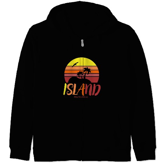Tropical Sunset Island Design Zip Hoodies