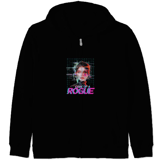 Futuristic Digital Rogue Illustration Zip Hoodies