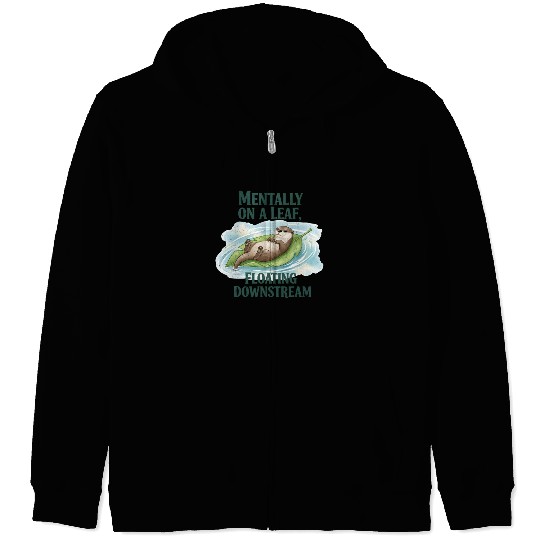 Relaxed Otter on Leaf with Water Ripple Zip Hoodies