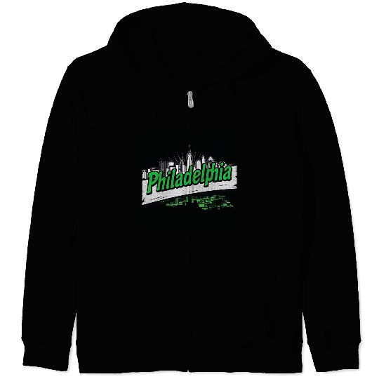 Philadelphia Skyline Neon Design Zip Hoodies