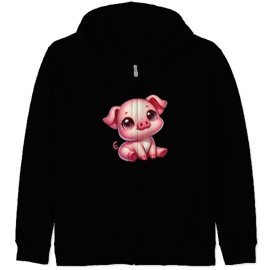 Cute piglet cartoon farm kawaii agriculture farmer Zip Hoodies