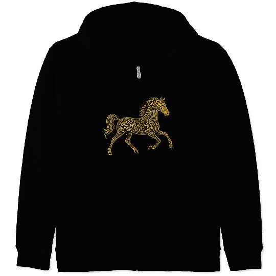 Ornate Gold Celtic Horse Design Zip Hoodies