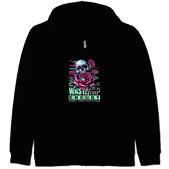 Vivid Skull with Roses Neon Artwork Zip Hoodies