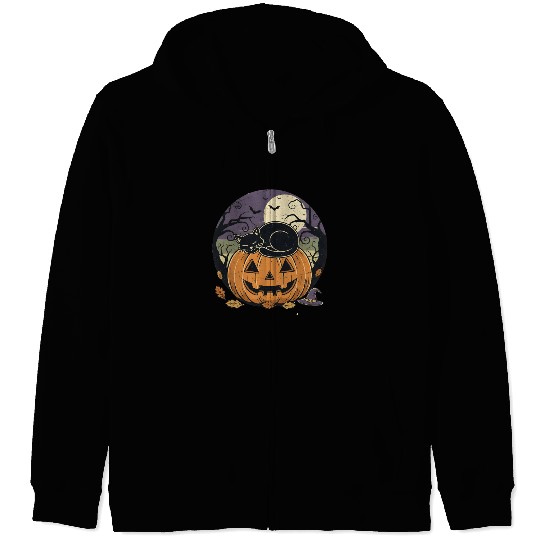 Spooky Cat Nap Pumpkin | Halloween Party Design Zip Hoodies