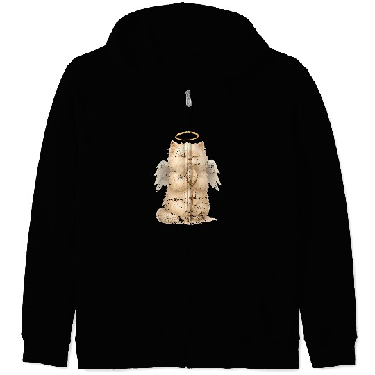Heavenly Praying Cat with Angel Wings Zip Hoodies