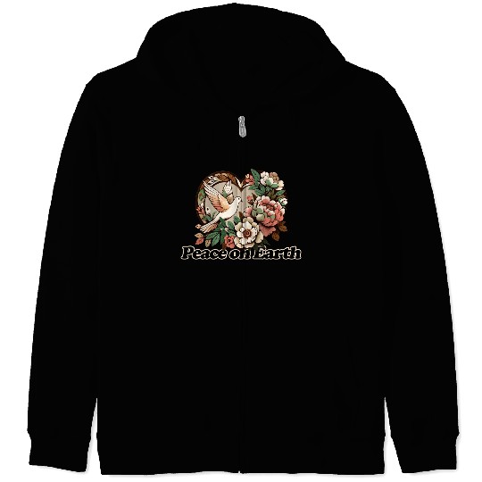 Peaceful Dove Heart Floral Design Zip Hoodies