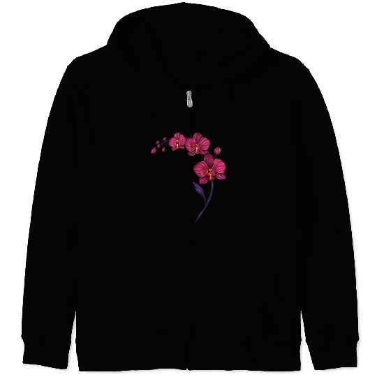 Elegant Violet Pink Orchid Flower Branch Design Zip Hoodies
