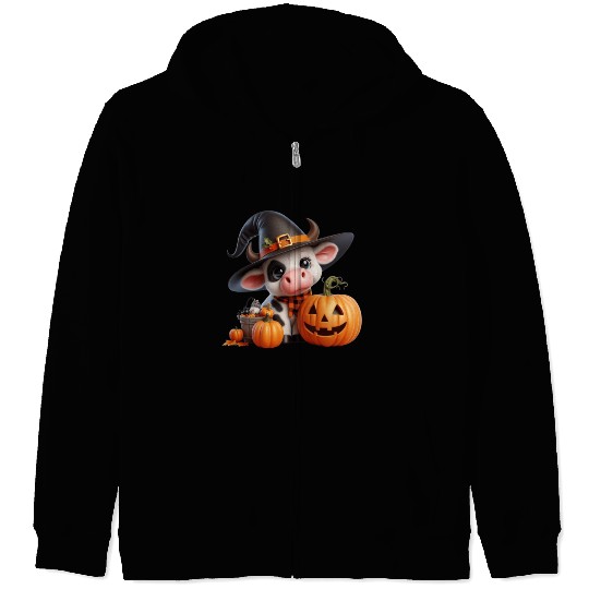 Cute Halloween Cow Zip Hoodies
