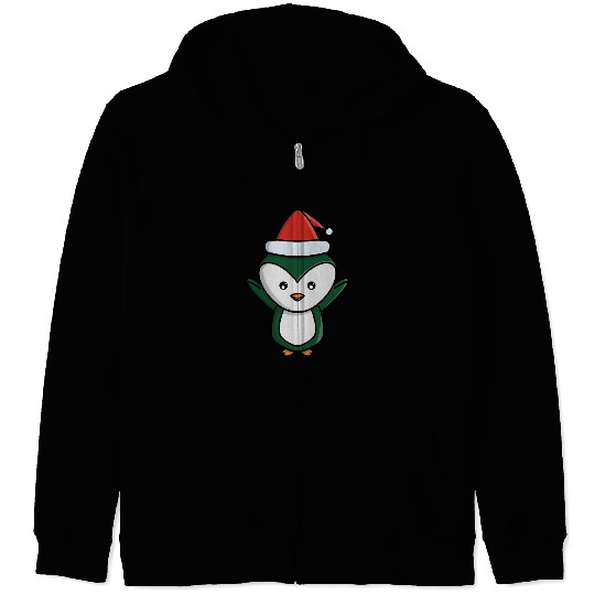 Festive Penguin with Santa Hat Zip Hoodies