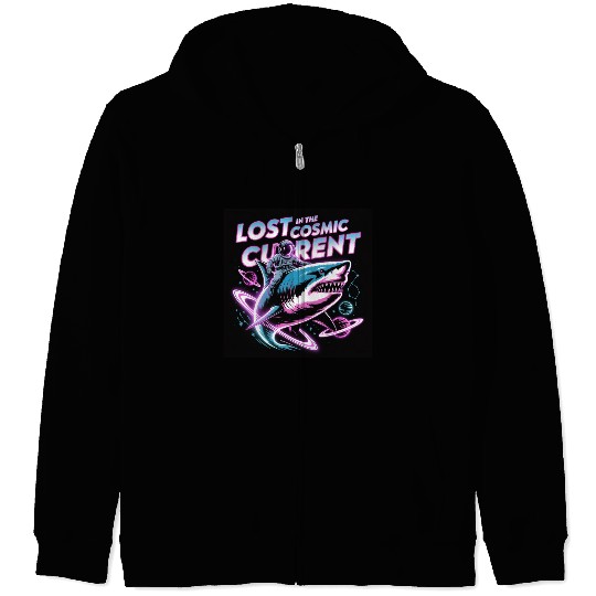 Lost in the Cosmic Shark Adventure Zip Hoodies