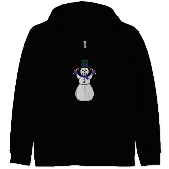 Festive Snowman with Candy Cane and Gloves Zip Hoodies