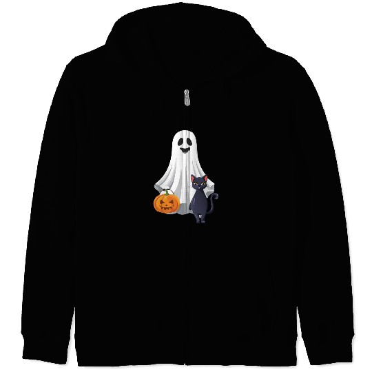 Halloween Ghost Cat Pumpkin Zip Hoodies