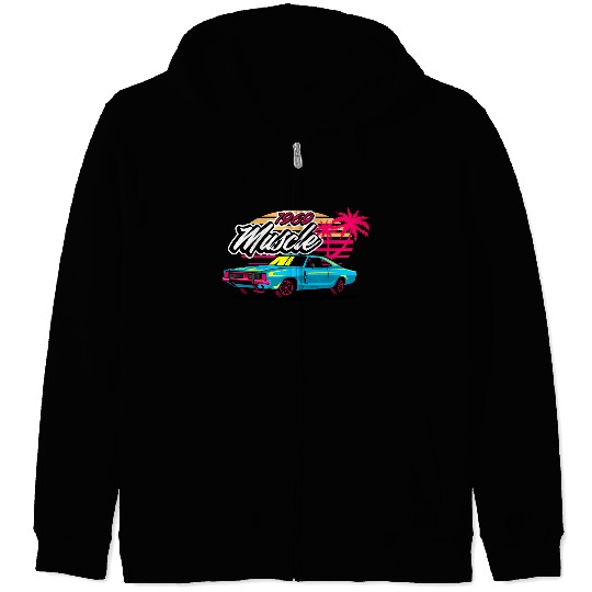 Retro 1969 Muscle Car Sunset Design Zip Hoodies