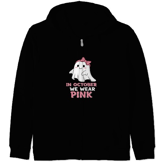Cute Halloween Ghost with Pink Bow Zip Hoodies