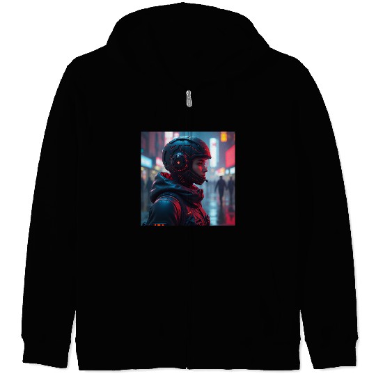Futuristic Cyberpunk Nightscape Zip Hoodies