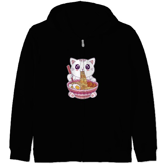 Cute Kawaii Cat Eating Ramen  Zip Hoodies
