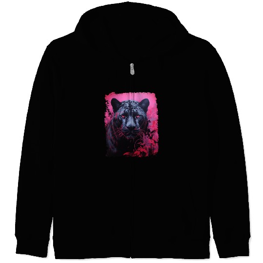 Pink Pop Art Black Panther  Zip Hoodies