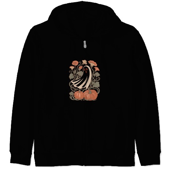 Floral Halloween Flower Pumpkin Ghost Cottagecore Zip Hoodies