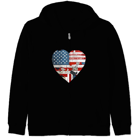 Democracy Defend It Or Lose It USA flag vintage  Zip Hoodies