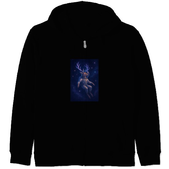 Celestial Deer Astronaut Illustration Zip Hoodies