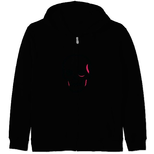 Neon Pink Skull Graphic Design Zip Hoodies